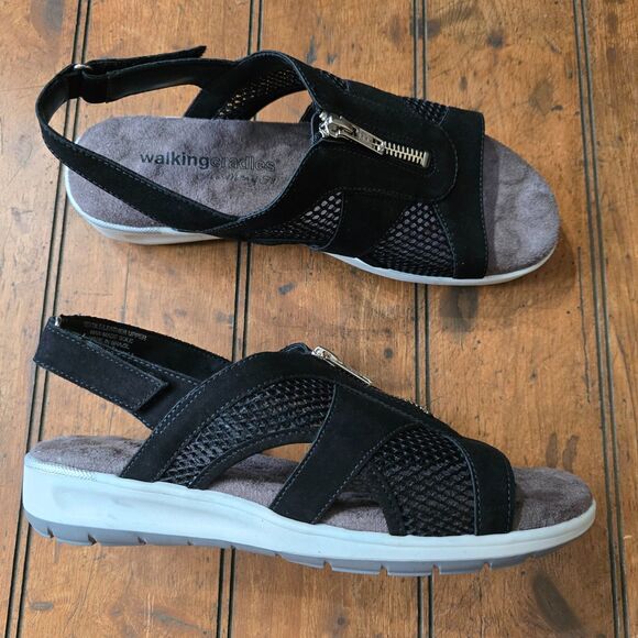 WALKING CRADLES Spencer Leather Slingback Sandals Size 5.5 M Black - Picture 4 of 7